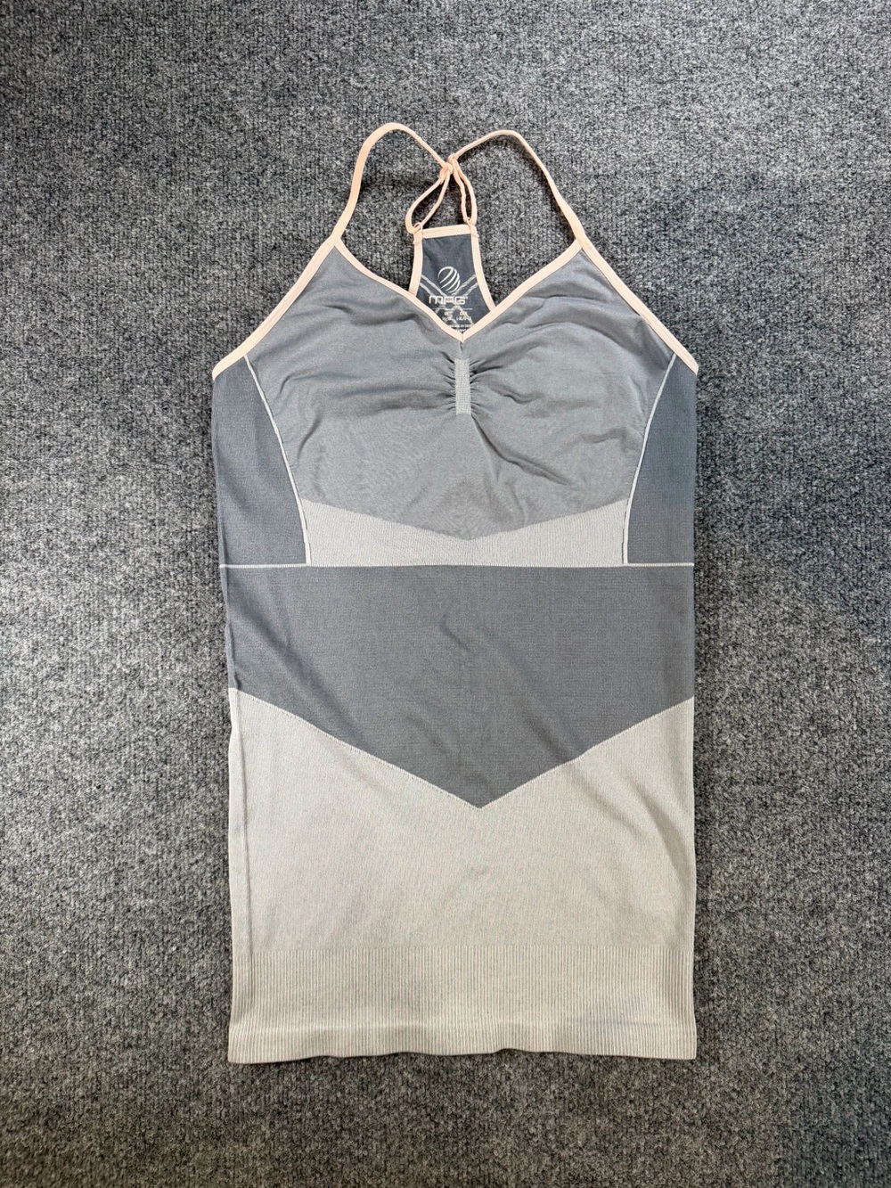 MPG Womans Gray & Cream Strappy Long Tank Top with Blush Trim Size L-XL